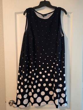 LBisse Polka Dot Dress Size 3X Black White Sleeveless Ombre Swing Midi